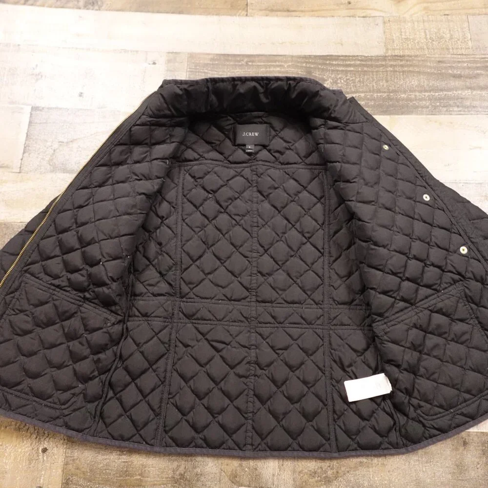J.Crew‎ Quilted Down Jacket Women’s Small Black Gold Snap